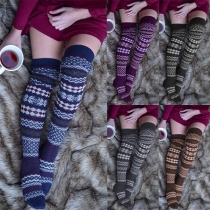 Fashion Contrast Color Printed Over-the-knee Knit Socks