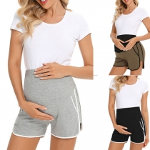 Fashion Contrast Color Elastic Waist Maternity Shorts
