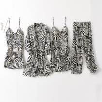 Sexy Zebra-stripe Printed Nightwear Five-piece Set