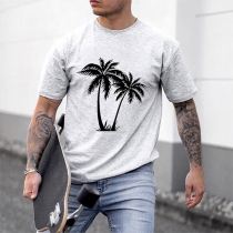 Casual Style Short Sleeve Round Neck Coconut Tree Printed Man's T-shirt