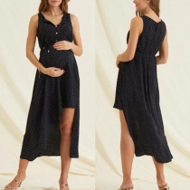 Fashion Sleeveless V-neck Irregular Hem Dots Printed Maternity Dress