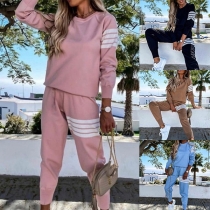 Casual Style Long Sleeve Round Neck Sweatshirt + Pants Sports Suit