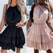 Sexy Backless Off-shoulder Elastic High Waist Ruffl Hem Halter Dress