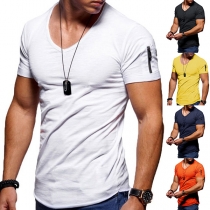 Simple Style Short Sleeve V-neck Solid Color Man's T-shirt