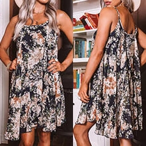 Sexy Backless Round Neck Loose Sling Printed Dress