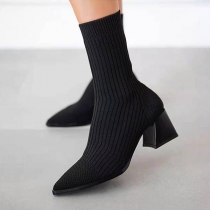 Fashion Square Heel Pointed Toe Knit Ankle Boots