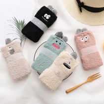 Cute Cartoon Little Monster Embroidery Plush Floor Socks  2 Pair/Set