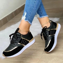 Fashion Contrast Color Flat Heel Round Toe Lace-up Sneakers Sports Shoes