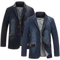 Fashion Long Sleeve Notched Lapel Slim Fit Man's Denim Blazer Coat