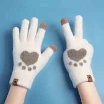 Cute Contrast Color Cat's Claw Pattern Knit Telefingers Gloves