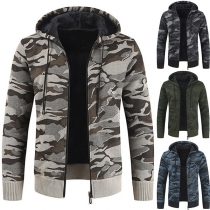 Fashion Long Sleeve Hooded Camouflage Printed Man's Knit Coat