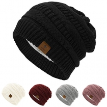 Fashion Solid Color Plush Lining Knit Beanies