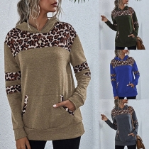 Fashion Leopard Spliced Long Sleeve Hooded Sweatshirt