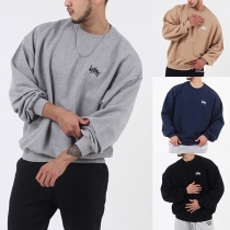 Casual Style Long Sleeve Round Neck Solid Color Loose Sweatshirt for Man
