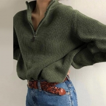 Fashion Solid Color Solid Color Long Sleeve Stand Collar Loose Sweatshirt