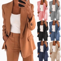 OL Style Long Sleeve Solid Color Slim Fit Blazer (No Pants)