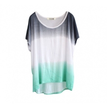 Gradient Color High-low Hem Round Neckline T-shirt 