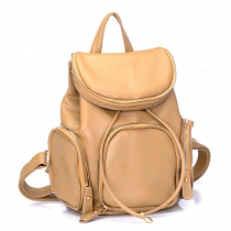 Chic Solid Color Zippers Drawstring Schoolbag Backpack Travelling Bag