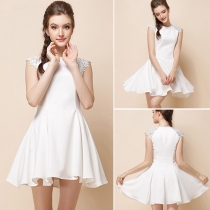 Elegant Lace Spliced Sleeveless Slim Fit White Dress