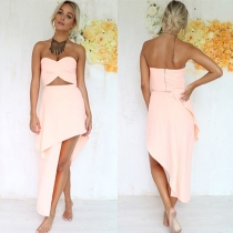 Sexy Strapless Tops + Irregular Bust Skirt Two-piece Set