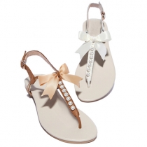 Bohemian Style Bowknot Pearls Beaded Flat Heel Thong Sandals