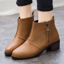 Fashion Round Toe Square Heel Ankle Boots Booties