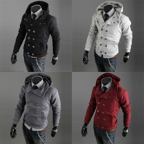 Fashion Solid Color Long Sleeve Double-breasted Men's Hoodies