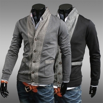 Fashion Contrast Color Long Sleeve Stand Collar Men's Coat