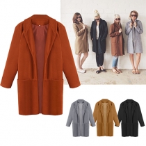 Fashion Solid Color Long Sleeve Lapel Woolen Coat