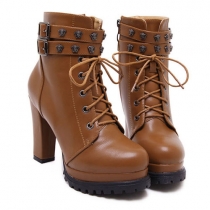Fashion Thick Heel Round Toe Lace-up Martin Boots Booties