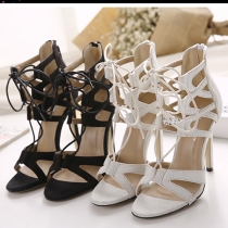 Sexy Hollow Out Crossover Lace-up Open Toe High-heeled Sandals