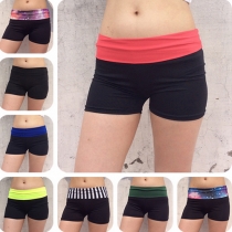 Sport Style Contrast Color High-waisted Shorts For Women