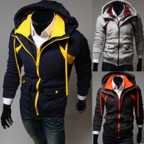 Fashion Contrast Color Hoodie Sweatshirt Coat Mock Two-pieces Set For Men 