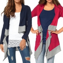 Fashion Color Spliced Long Sleeve Asymmetry Knit Cardigan