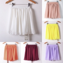 Fashion Solid Color Elastic Waist Chiffon Skirt