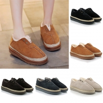 Fashion Solid Color Round Toe Flat Heel Plush Lining Cotton-padded Shoes
