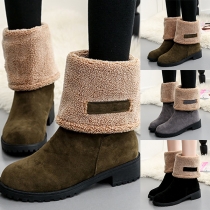 Fashion Solid Color Flat Heel Round Neck Plush Lining Boots