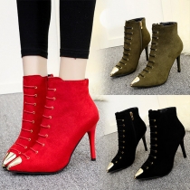 Elegant Solid Color Pointed Toe High-heeled Ankle Boots Booties