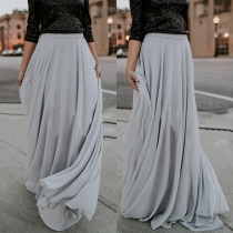 Fashion Solid Color High Waist Oversized-hem Skirt