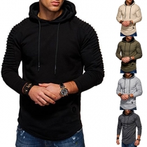 Fashion Solid Color Long Sleeve Folded Slim Fit Hooded Man's Sweatshirt