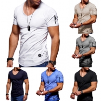 Fashion Solid Color Short Sleeve Round Neck Men's T-shirt 