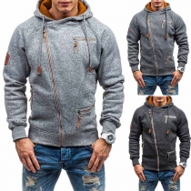 Fashion Long Sleeve Oblique Zipper Hooded Men's Sweatshirt Coat