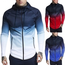 Fashion Color Gradient Long Sleeve Hooded Men's Sweatshirt Coat