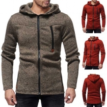 Fashion Solid Color Long Sleeve Side Pockets Men's Hooded Sweatshirt