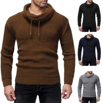 Fashion Solid Color Heaps Collar Long Sleeve Men's Knitted Sweatshirt