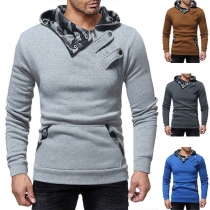 Fashion Contrast Color Long Sleeve Oblique Zipper Kangeroo's Pockets Men's Sweatshirt
