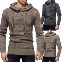 Fashion Cowl Neck Long Sleeve Embroidered Men's Knitted Sweater