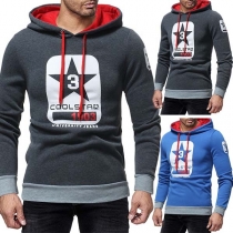 Fashion Contrast Color Long Sleeve Printed Pattern Men's Hooded Sweatshirt 