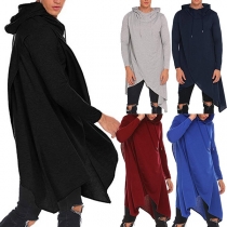 Fashion Solid Color Long Sleeve Irregular Hem Hooded Men's Sweatshirt