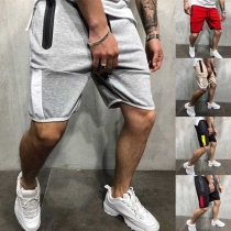 Fashion Contrast Color Knee-length Men's Sports Shorts